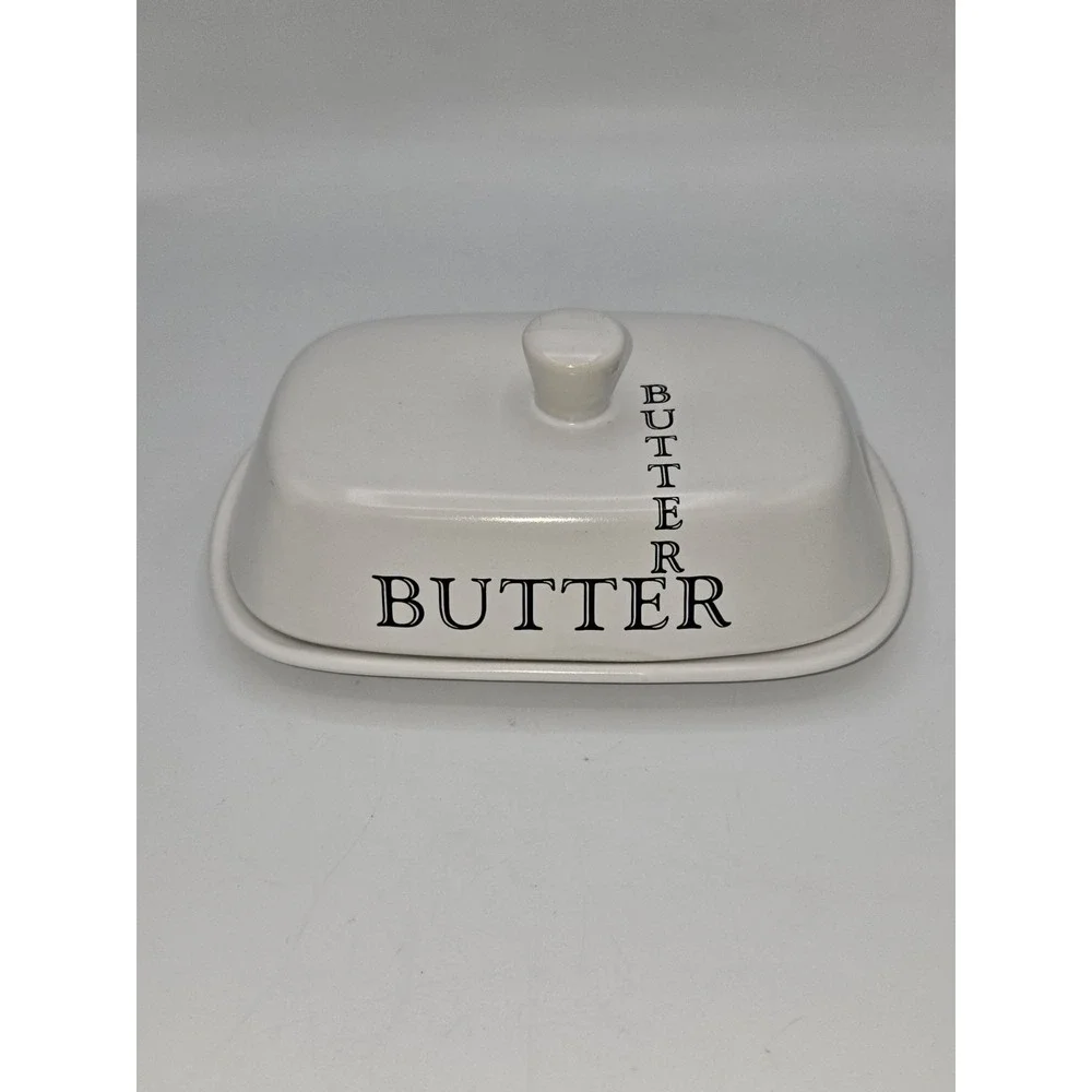 The Old Pottery Co.‎ White Oversized Covered Butter Dish with Lid